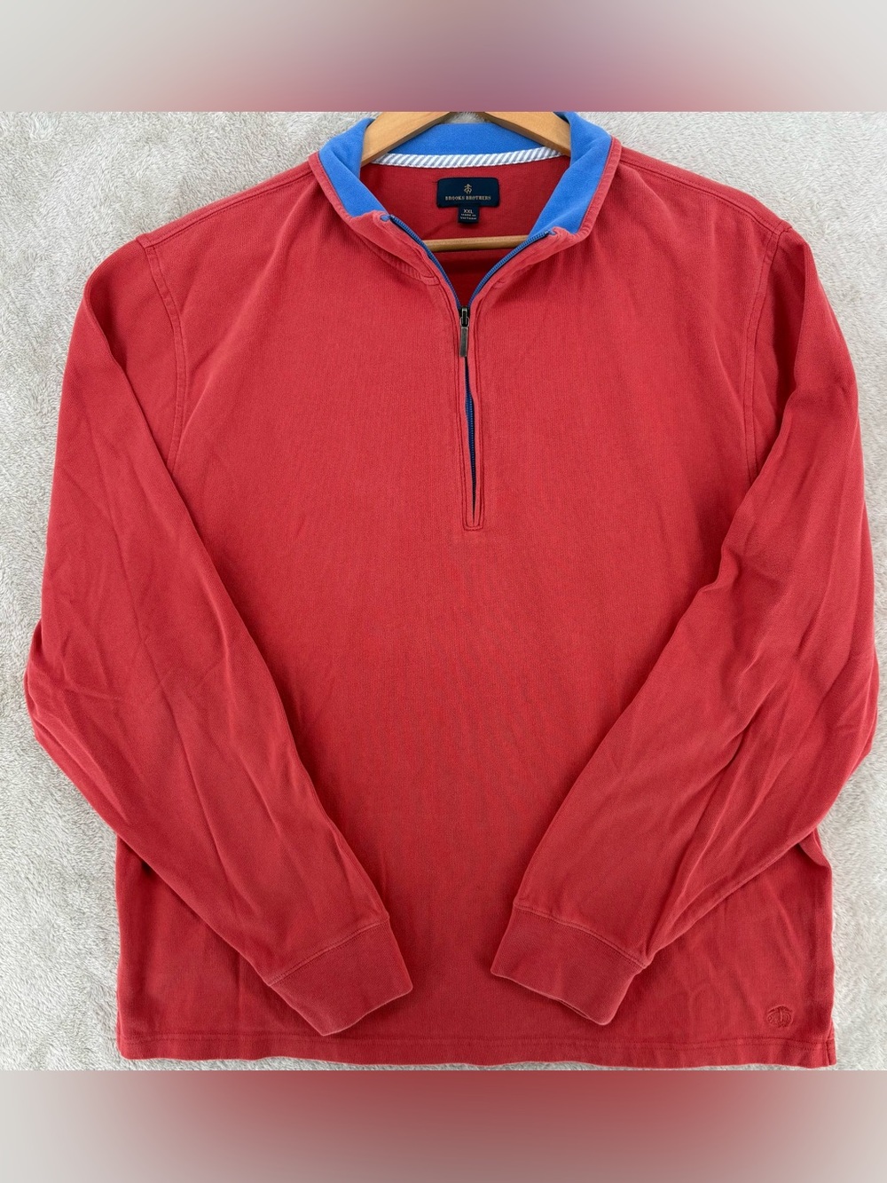 Brooks Brothers XL Red 1/4 Zip Pullover Sweater Men's Supima Cotton Casual Layer